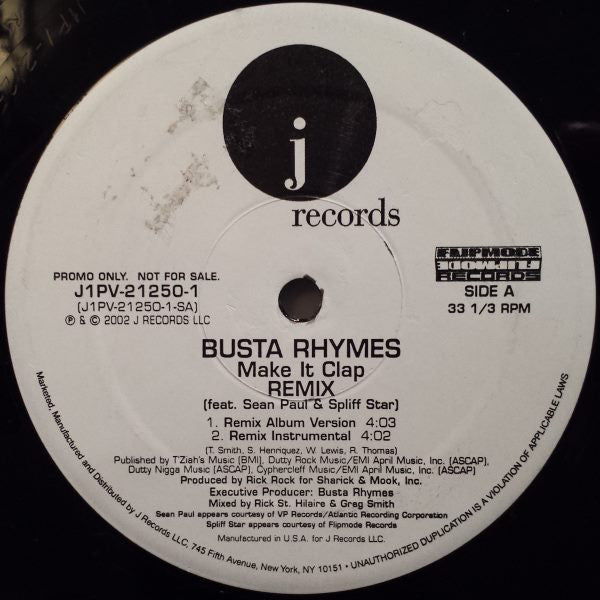Busta Rhymes : Make It Clap (Remix) (12", Single, Promo)
