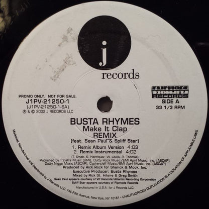 Busta Rhymes : Make It Clap (Remix) (12", Single, Promo)