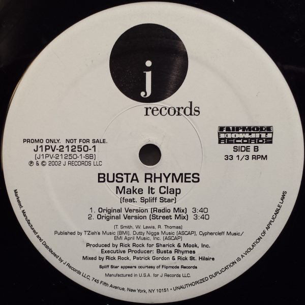 Busta Rhymes : Make It Clap (Remix) (12", Single, Promo)