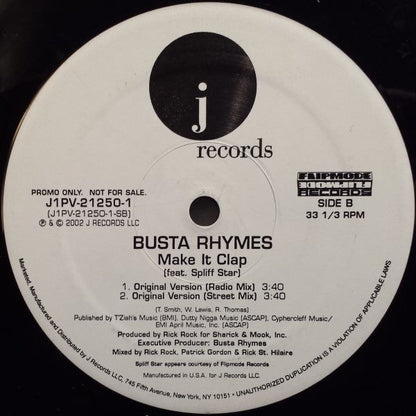 Busta Rhymes : Make It Clap (Remix) (12", Single, Promo)