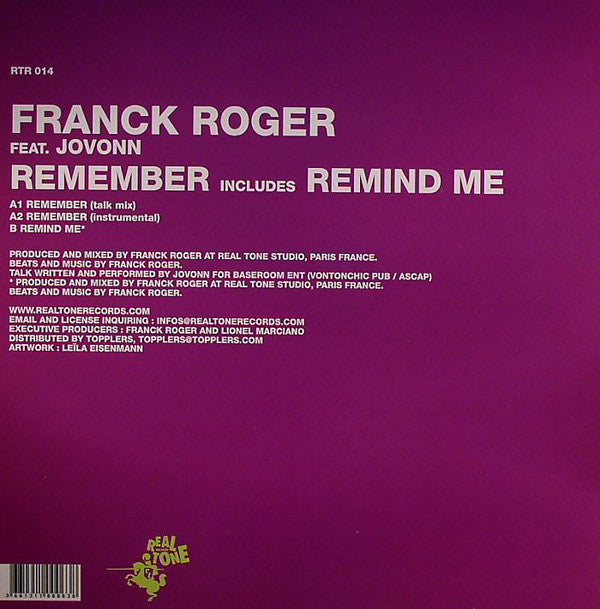 Franck Roger Feat. Jovonn : Remember (12")