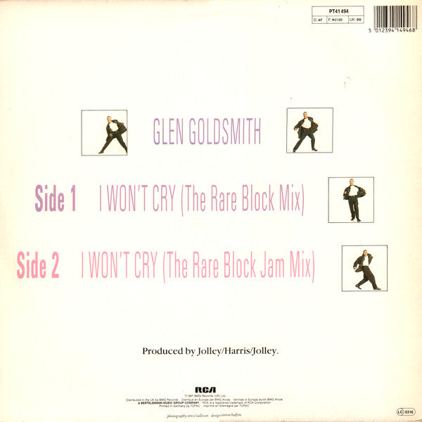 Glen Goldsmith : I Won't Cry (12", Maxi)
