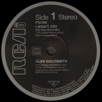 Glen Goldsmith : I Won't Cry (12", Maxi)