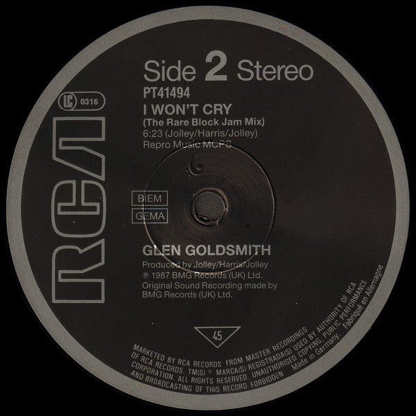 Glen Goldsmith : I Won't Cry (12", Maxi)