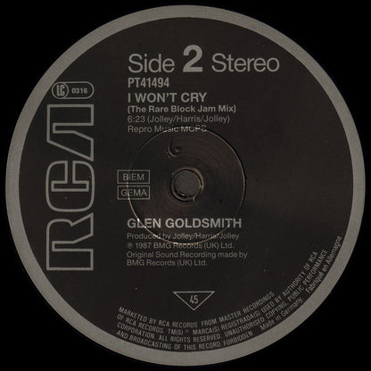 Glen Goldsmith : I Won't Cry (12", Maxi)