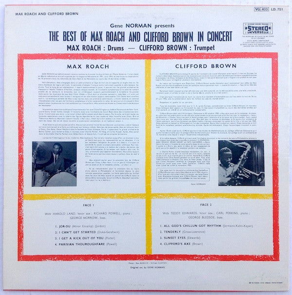 Clifford Brown And Max Roach : In Concert (LP, Album, RE)