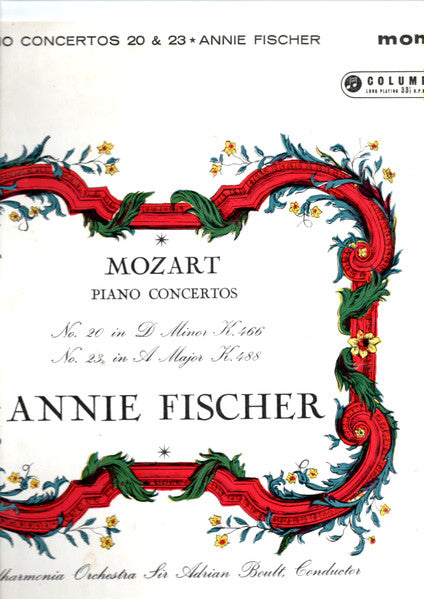 Mozart* -  Annie Fischer, Philharmonia Orchestra, Sir Adrian Boult : Piano Concertos No. 20 In D Minor K.466 / No. 23 In A Major K.488 (LP, Mono, RE)