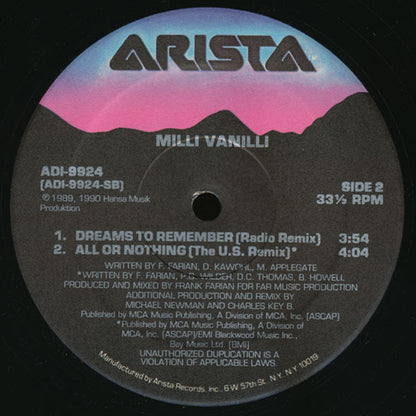 Milli Vanilli : All Or Nothing (12")