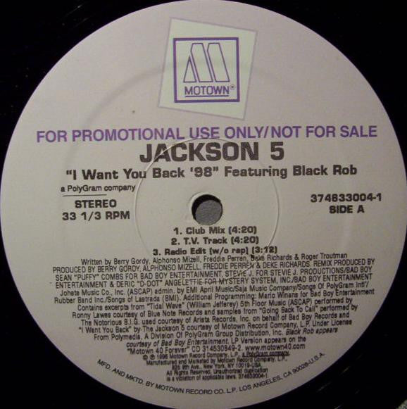 Jackson 5* Featuring Black Rob : I Want You Back '98 (12", Promo)
