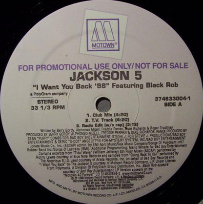 Jackson 5* Featuring Black Rob : I Want You Back '98 (12", Promo)
