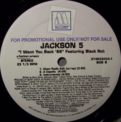Jackson 5* Featuring Black Rob : I Want You Back '98 (12", Promo)
