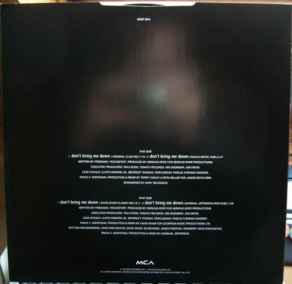 Spirits : Don't Bring Me Down (12", Single, 1/2)