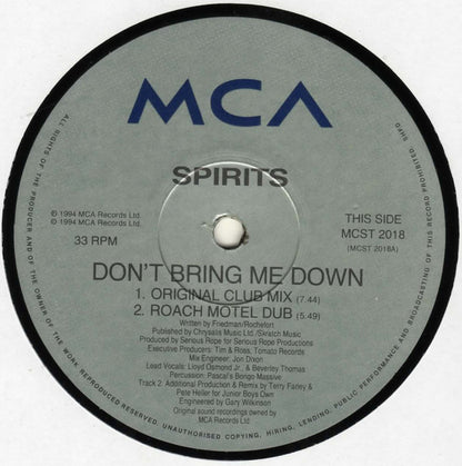Spirits : Don't Bring Me Down (12", Single, 1/2)