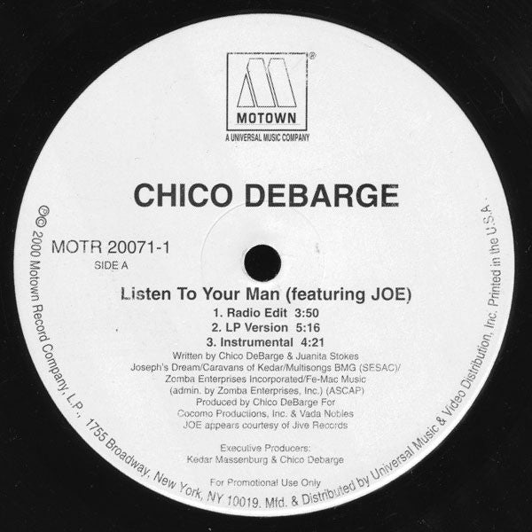 Chico DeBarge feat. Joe : Listen To Your Man (12", Promo)