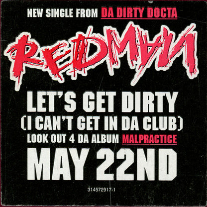 Redman, DJ Kool – Let's Get Dirty (I Can't Get In Da Club) – 1, Vinyl, 12", 33 ⅓ RPM, Single, Stereo