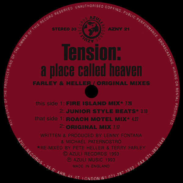 Tension – A Place Called Heaven (Joey Negro Re-Mixes • Farley/Heller Mixes) – edition reference image