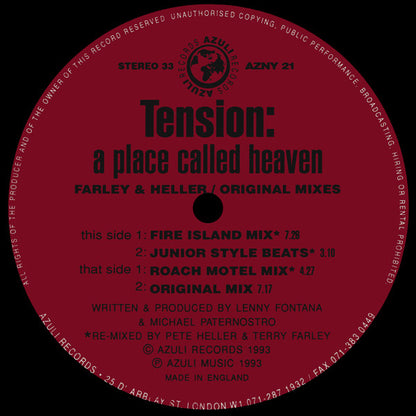 Tension – A Place Called Heaven (Joey Negro Re-Mixes • Farley/Heller Mixes) – edition reference image