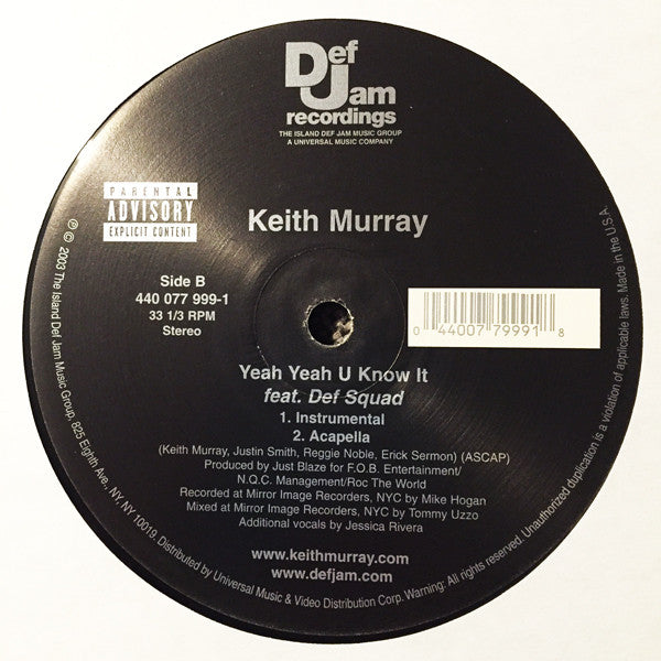 Keith Murray – Yeah Yeah U Know It – edition reference image