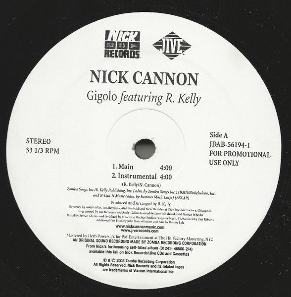 Nick Cannon Featuring R. Kelly – Gigolo – edition reference image