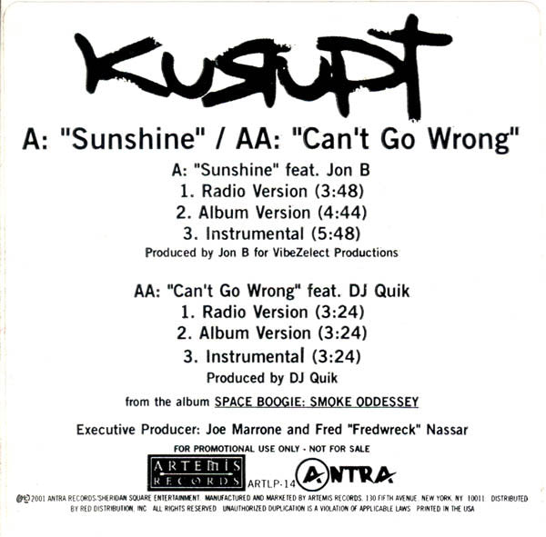 Kurupt – Sunshine / Can't Go Wrong – edition reference image