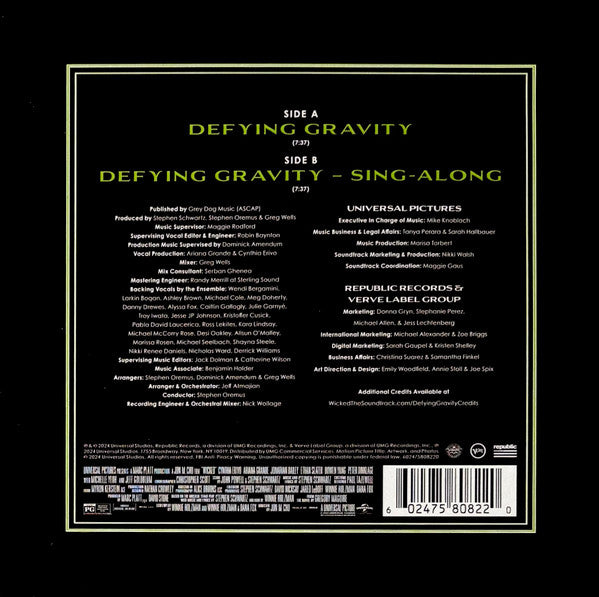 Cynthia Erivo ft. Ariana Grande – Defying Gravity – Clear Vinyl (7")