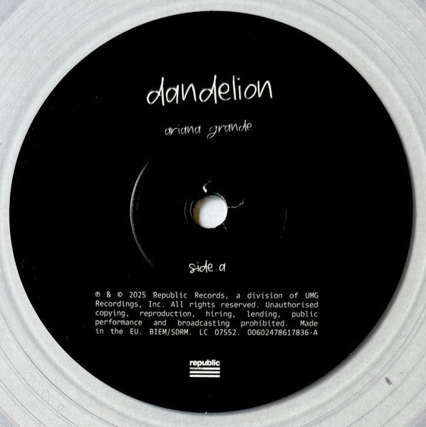 Ariana Grande – Dandelion – Clear Vinyl (7")