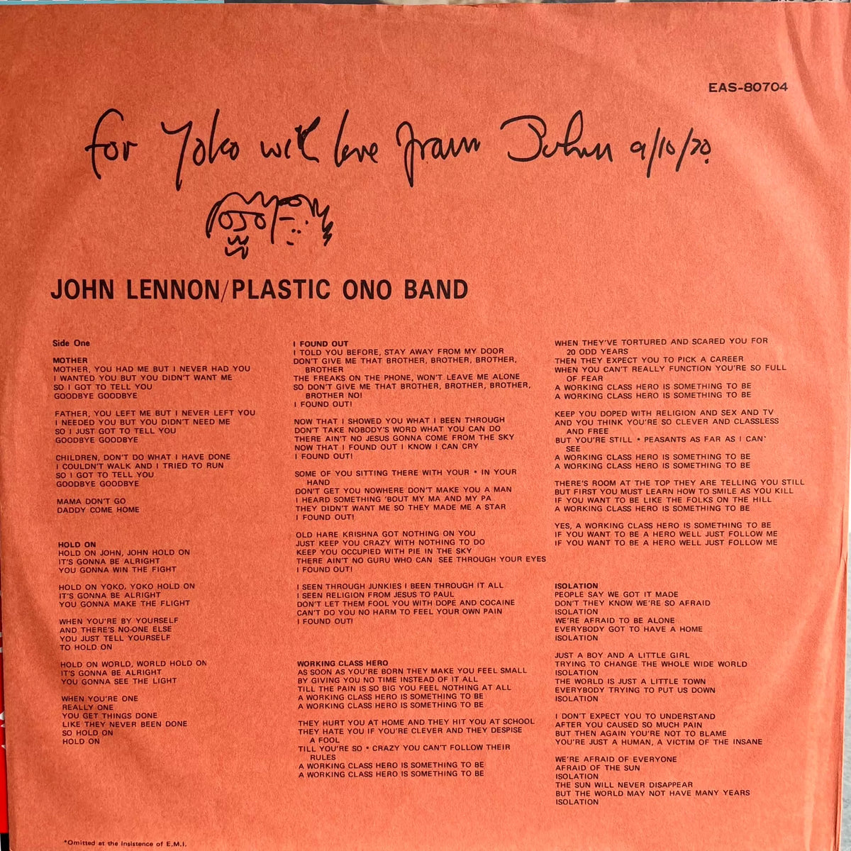 John Lennon – Plastic Ono Band – Japanese Vinyl LP – actual copy