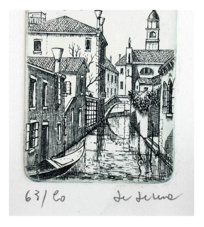 Venice Canal – Miniature Framed Etching – actual item photograph 3