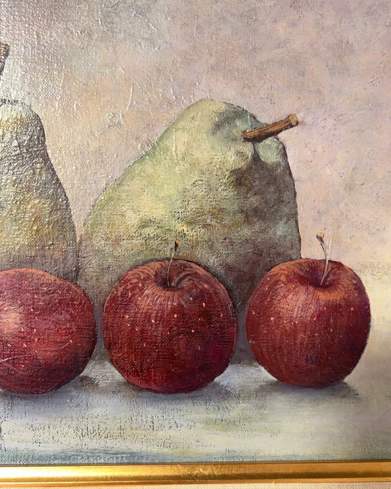 Japanese Vintage Still Life Oil Painting – Pears and Apples – 1989 – actual product photo 7