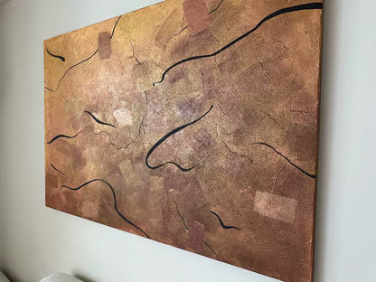 Hand-Painted Abstract Textured Canvas with Gold Leaf – 150 × 100 cm