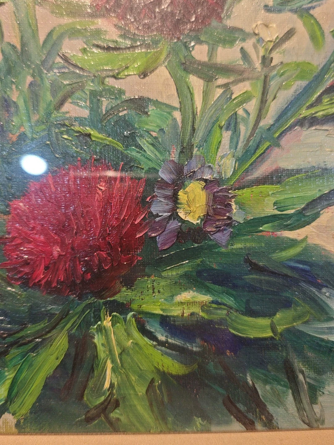 Signed Floral Painting – Wood and Glass Frame