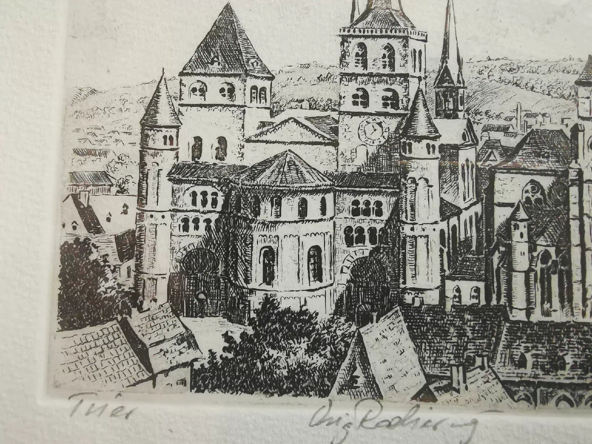 European Architectural Etching – Framed – actual item photograph 3