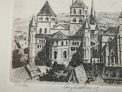 European Architectural Etching – Framed – actual item photograph 3
