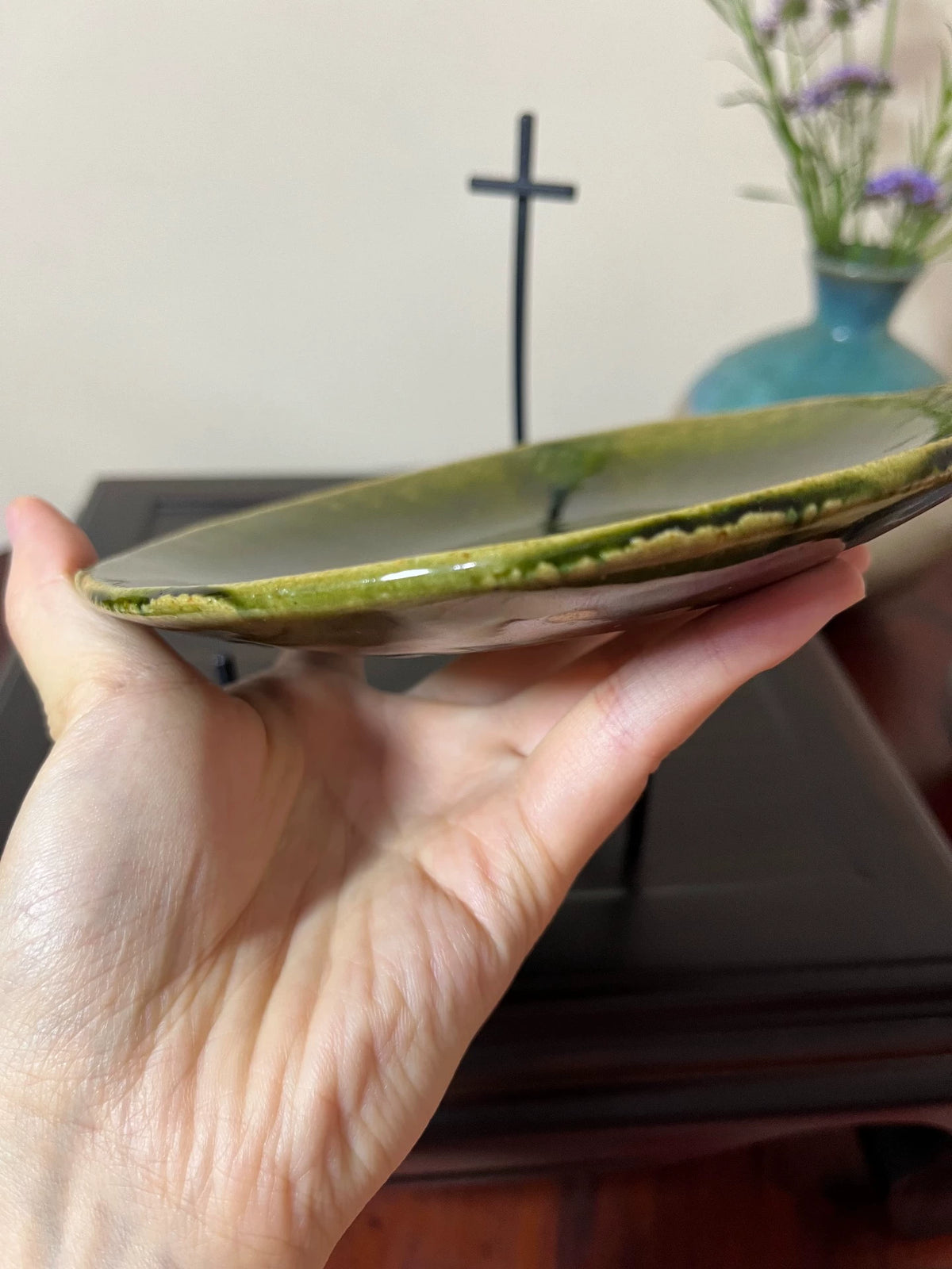 Fuminao Moriwaki – Green Oribe Floral-Rim Plate, 16 cm — original seller image 4