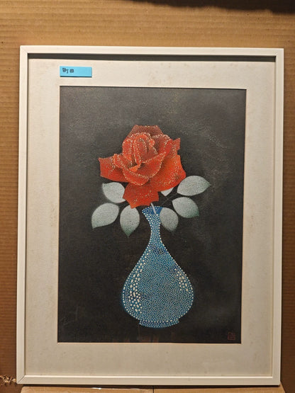 Red Rose in Blue Vase – Framed Decorative Print