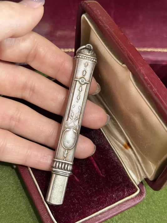 Vintage French Art Nouveau Silver-Plated Pencil Holder Pendant — main view