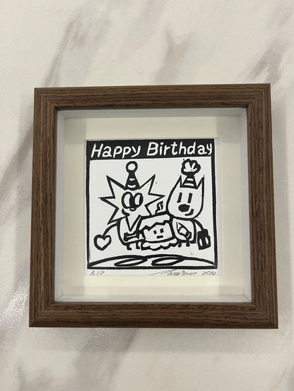 Bowen Happy Birthday — Framed Original Woodcut