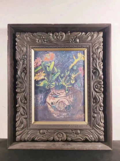 Flowers in a Vase – Vintage Framed Ceramic Art Plaque