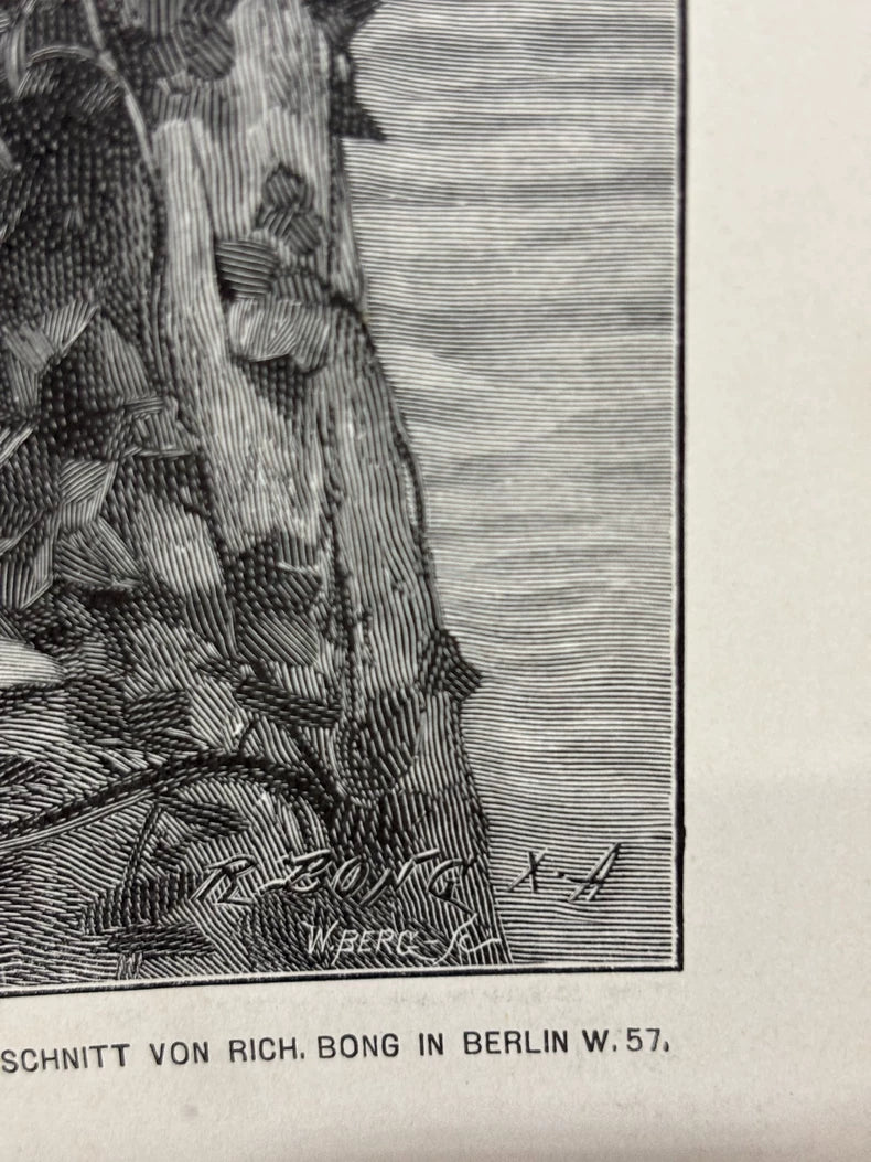 1893 German Wood Engraving of Sappho – 41 × 29 cm