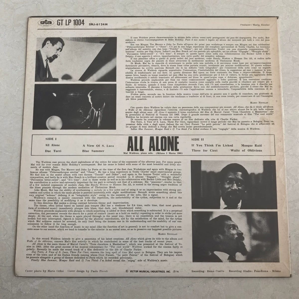 Mal Waldron – All Alone – Japanese Globe Vinyl LP (SMJ-6124) — product detail 2
