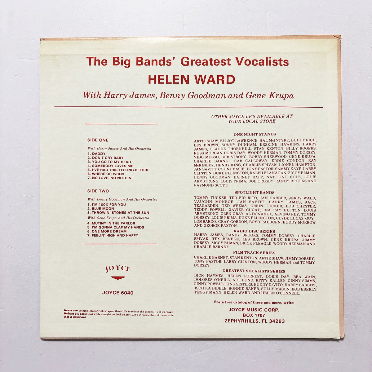 Helen Ward – The Big Bands’ Greatest Vocalists – LP – actual item photograph 2