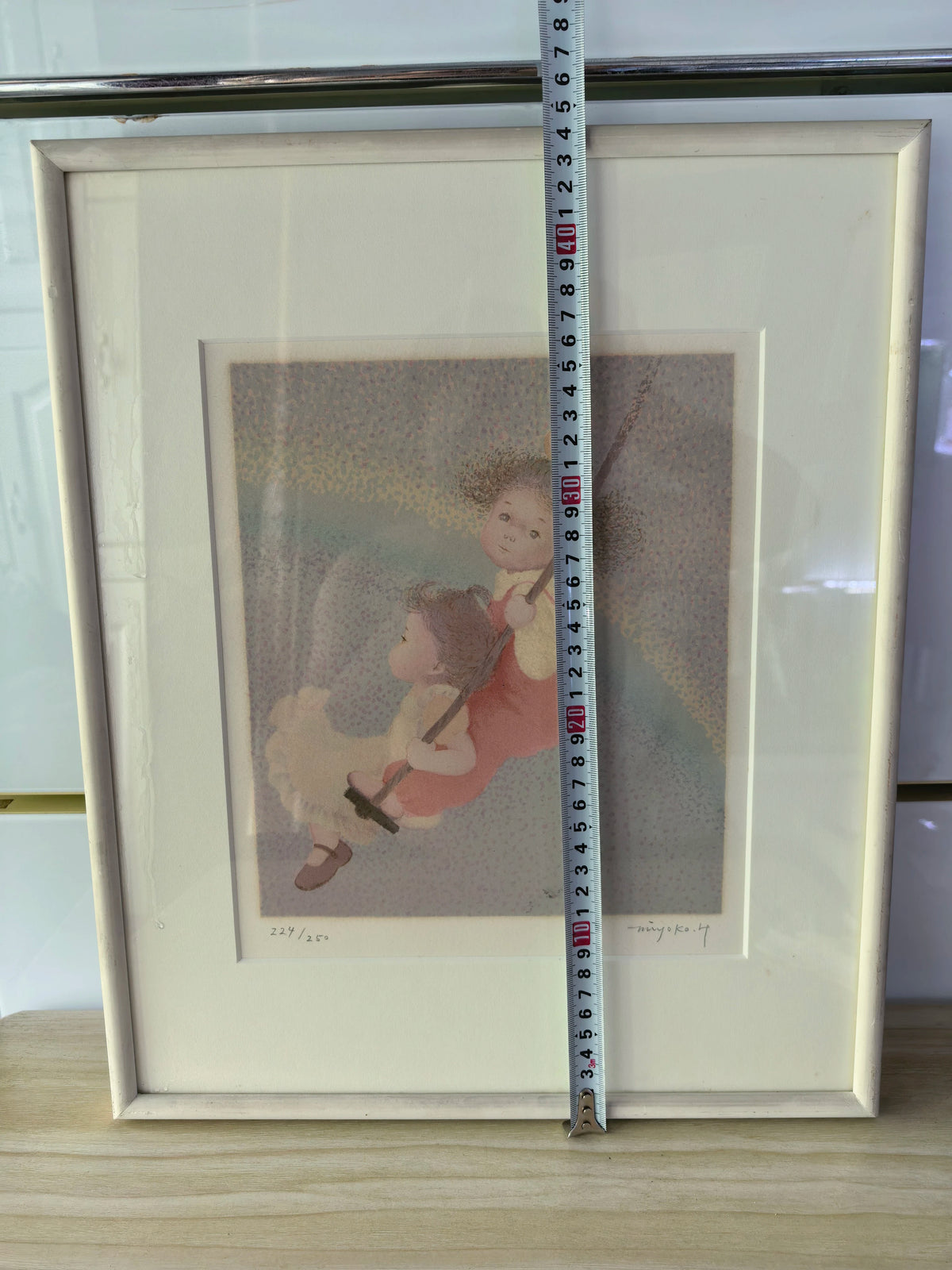Children on a Swing – Signed Framed Japanese Print 229/250 – detail 5