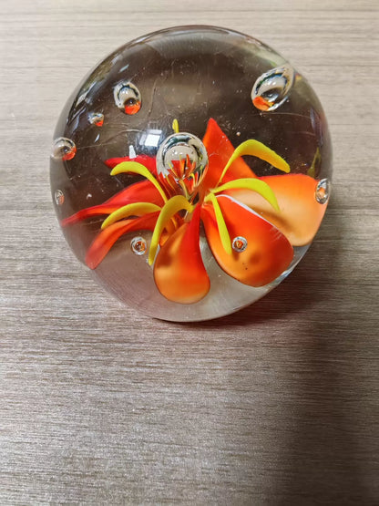 Orange Flower Glass Paperweight, 6 cm 2