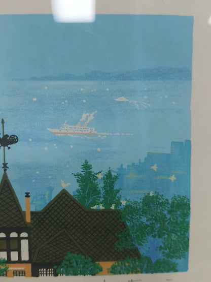 Blue Harbor Landscape – Framed Art Print – detail 3