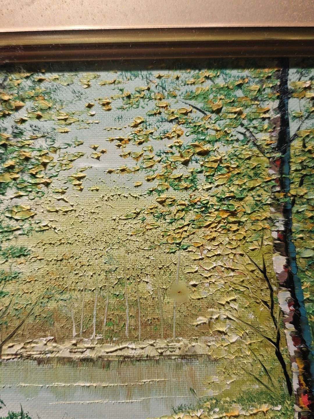 Birch Trees beside Water – Framed Oil Painting