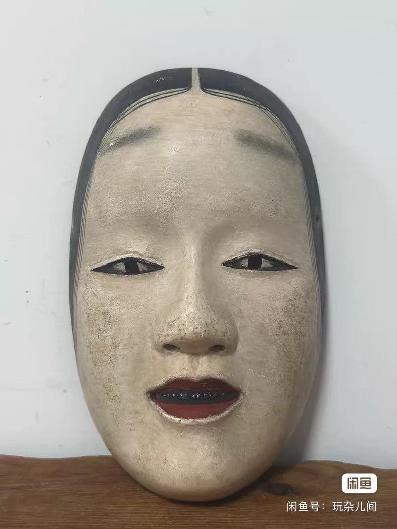 Japanese Showa-Era Carved Wooden Noh Mask – Zō-onna Style — detail 2