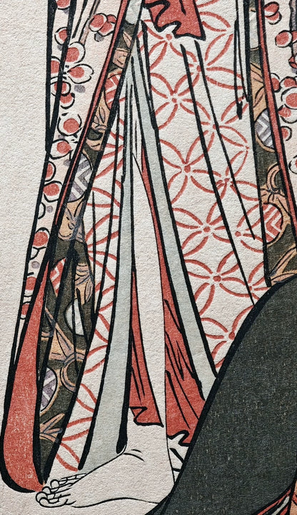 Torii Kiyonaga – Ichikawa Monnosuke and Girls – 1948 Woodblock Reproduction – detail 7
