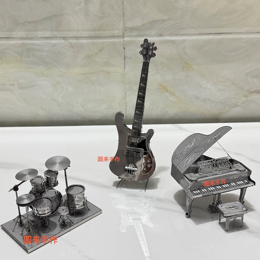 Metal Instrument Miniatures — Piano, Guitar and Drums Set