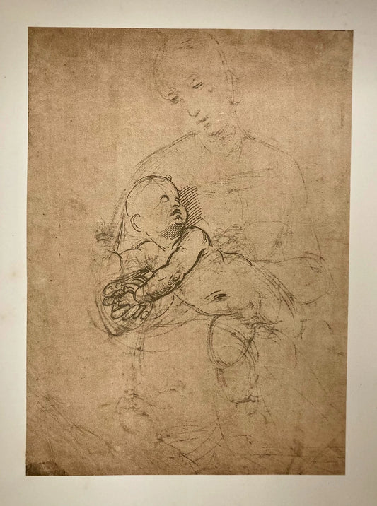 Raphael – Madonnenskizze, Vintage Mounted Reproduction Print – actual item photograph