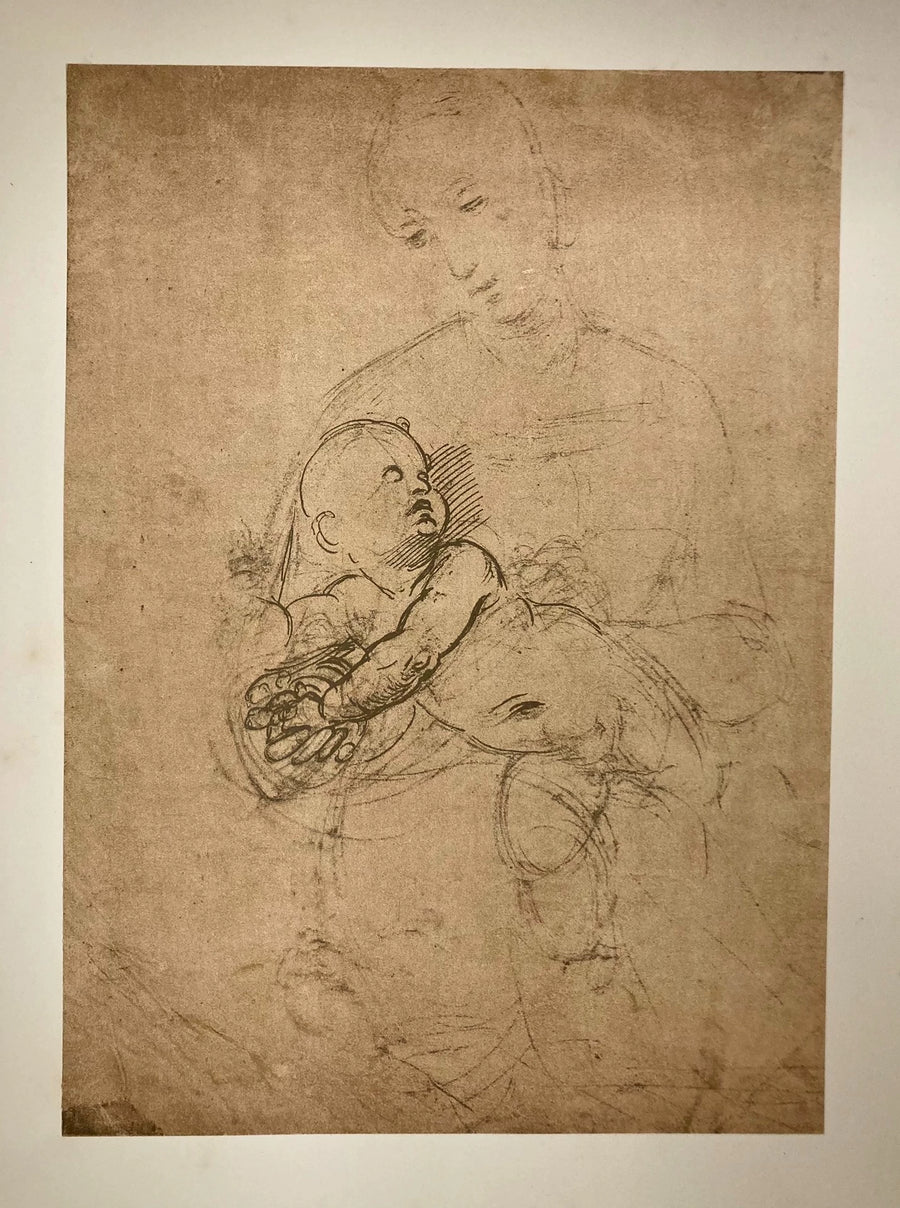 Raphael – Madonnenskizze, Vintage Mounted Reproduction Print